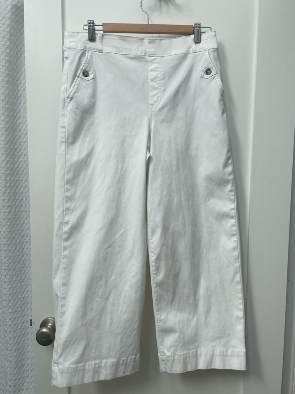 Spanx Size X-Large Stretch Twill Cropped Wide Leg Pant in Bright White